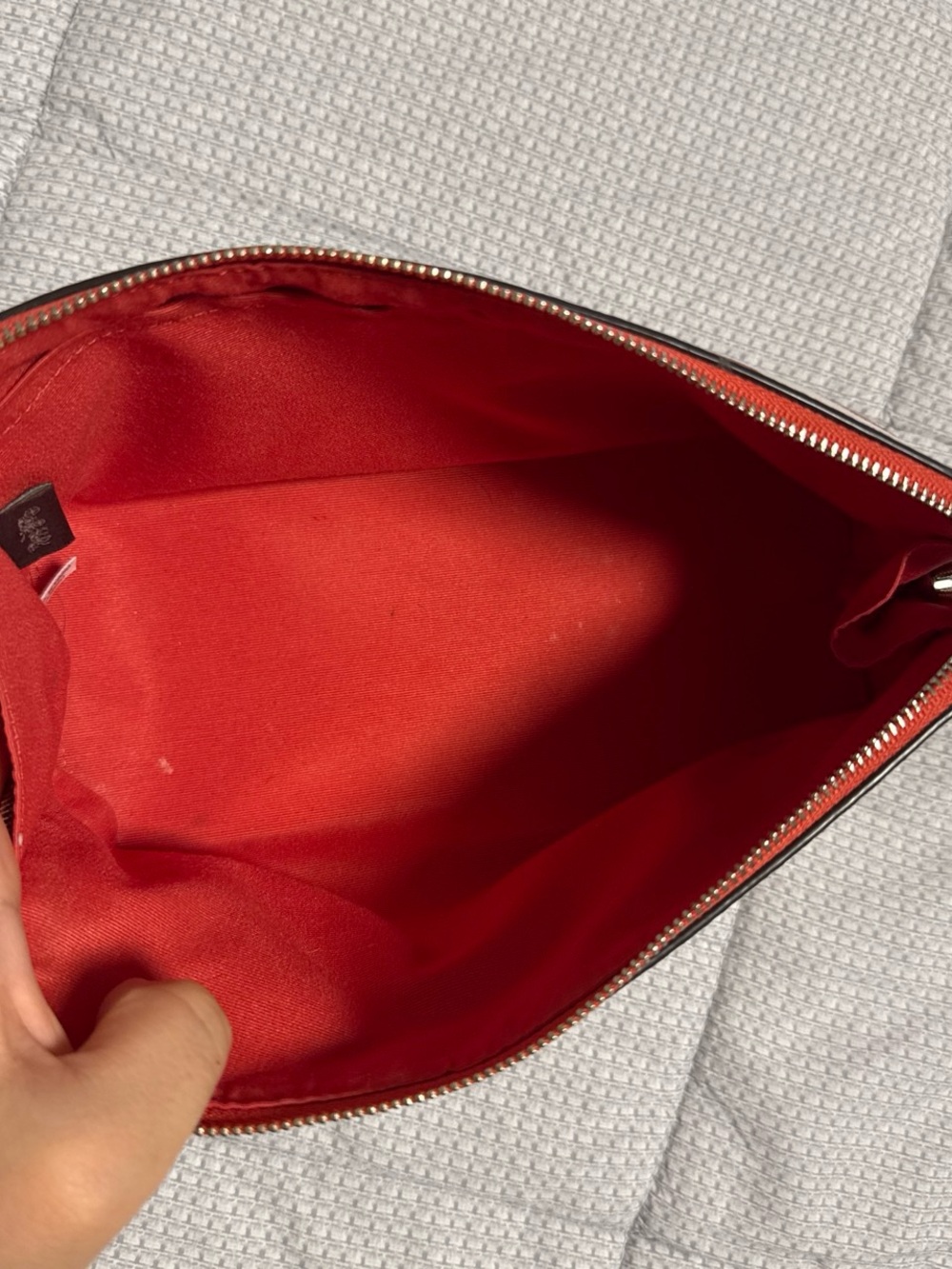 Coach Cream Strawberry & Cherry Print Cosmetic Pouch with Red Trim - Picture 3 of 3